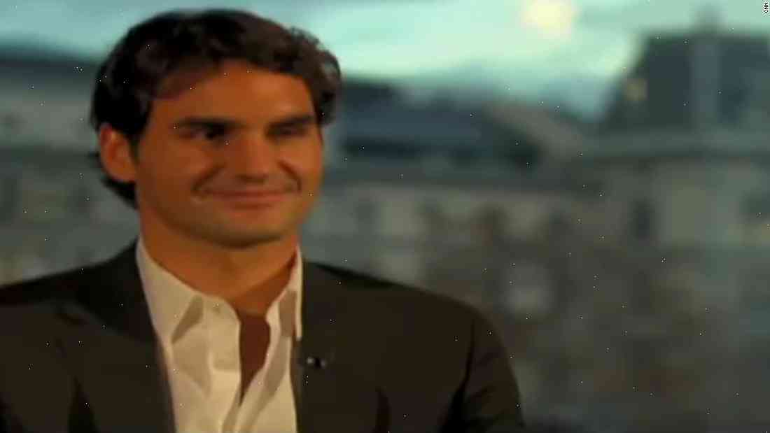 Roger Federer and Christiane Amanpour laugh at each other's phrases
